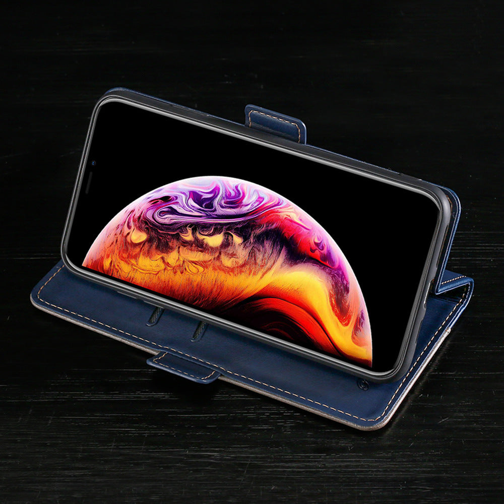 Color-blocked leather flip case with card slot Samsung phone cases