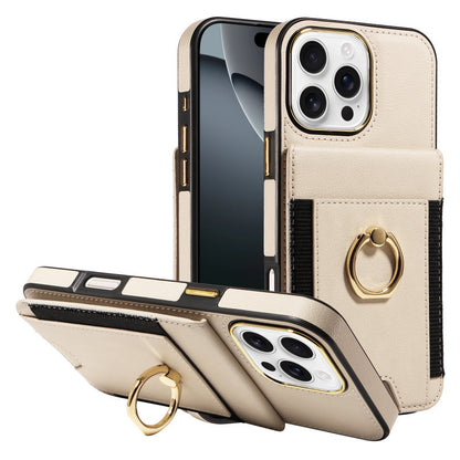 Ring holder leather case with card slot for Apple phone case