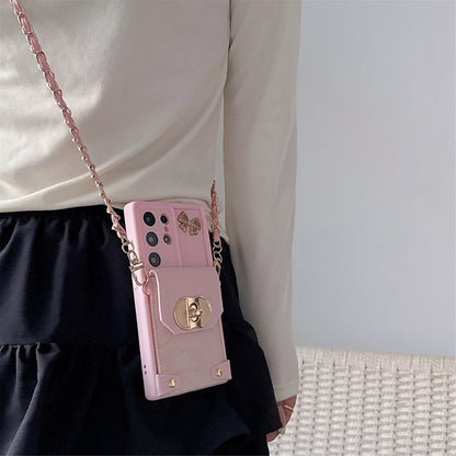 Patterned Bow Card Holder Crossbody Strap Samsung Phone Case