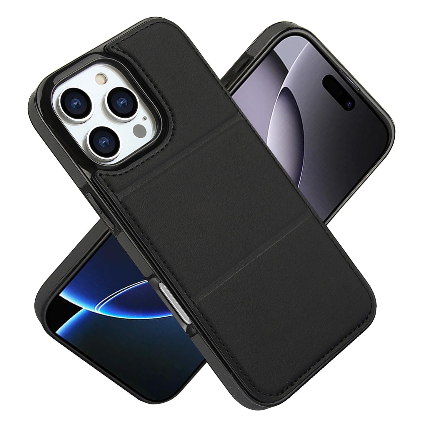 Tri-fold stand with card slot leather Apple phone case
