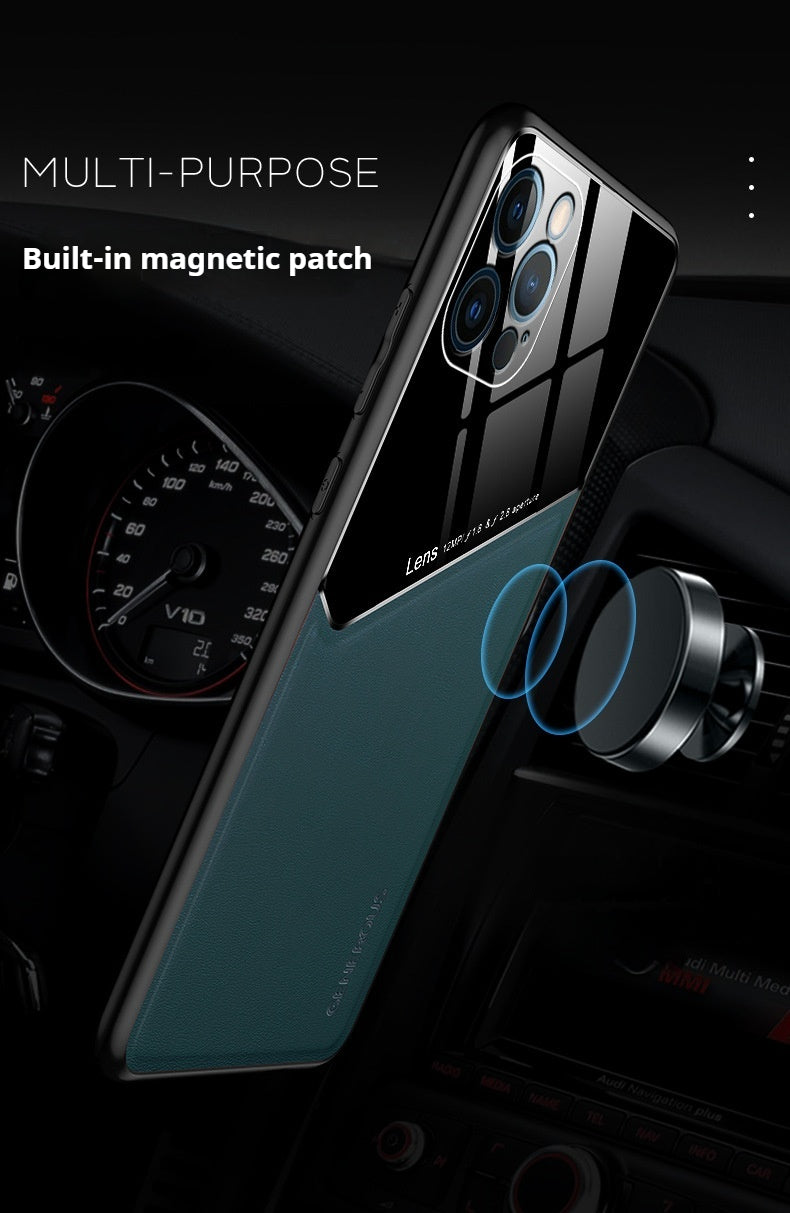 Full-coverage leather textured magnetic Apple phone case