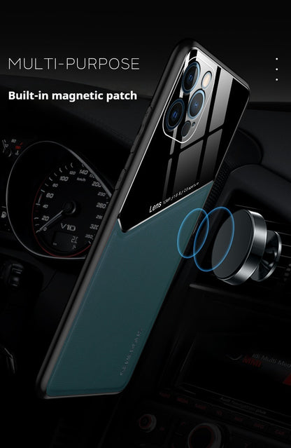 Full-coverage leather textured magnetic Apple phone case