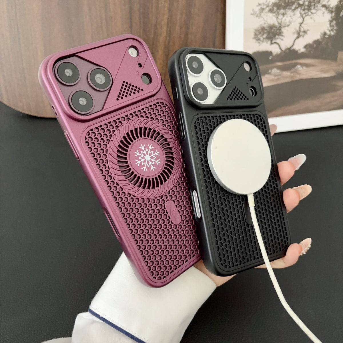 Cyclone cooling and breathable mesh magnetic Apple phone case