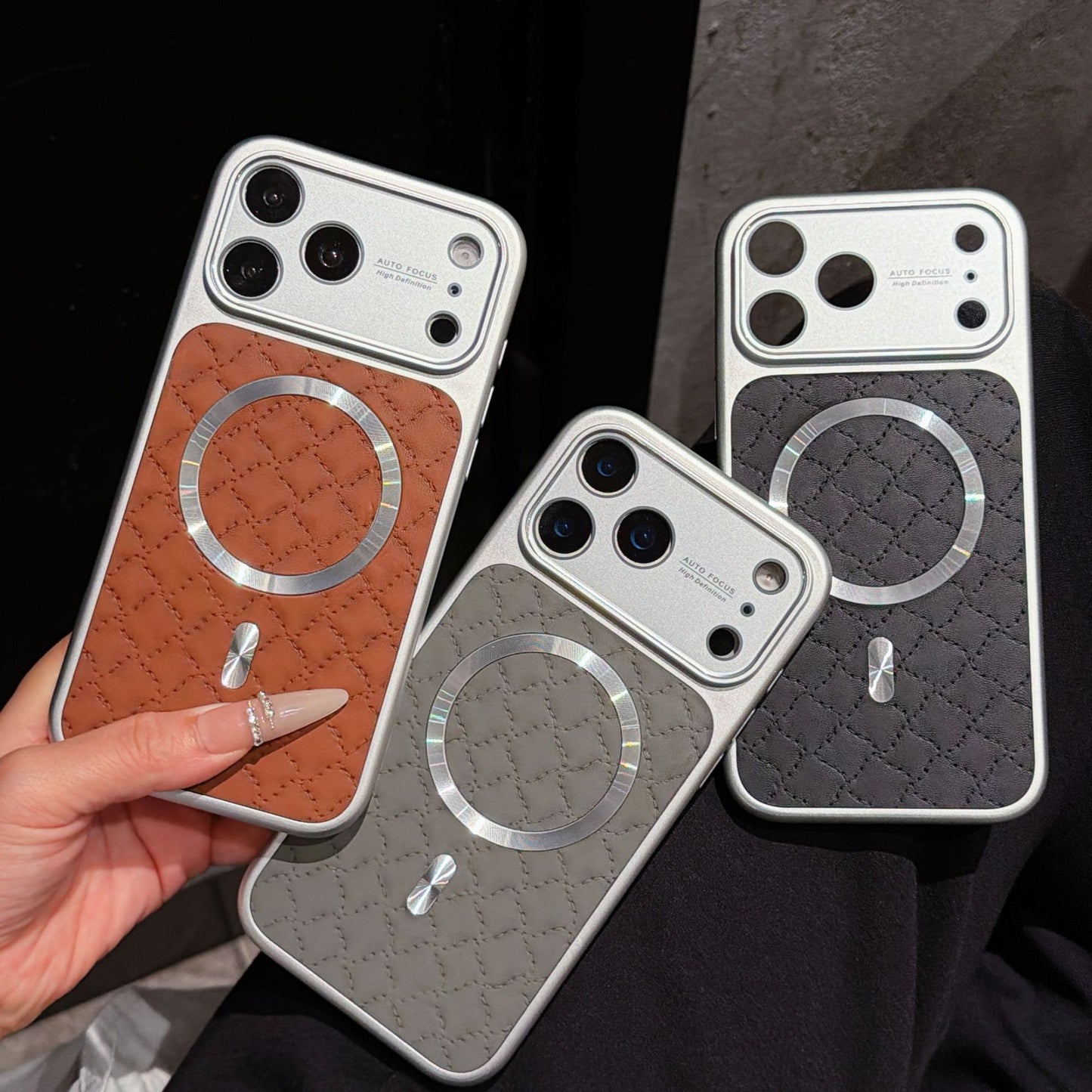Diamond-patterned magnetic Apple phone case