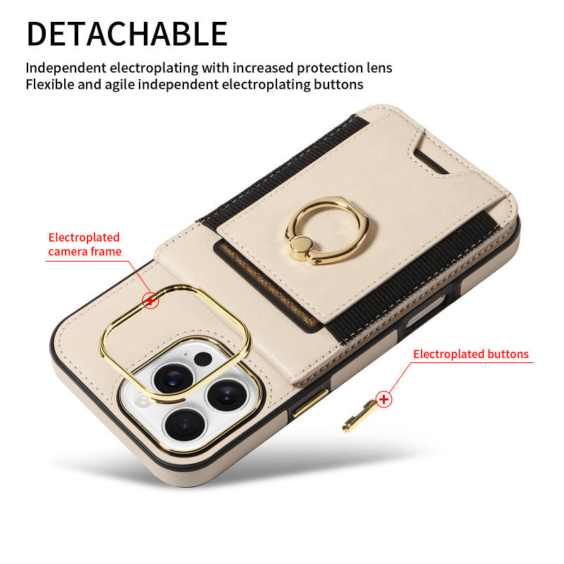 Ring holder leather case with card slot for Apple phone case