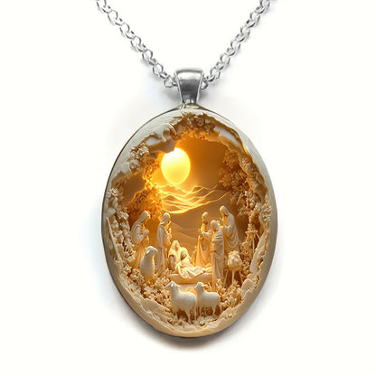 Oval Glass Alloy Pendant Necklace