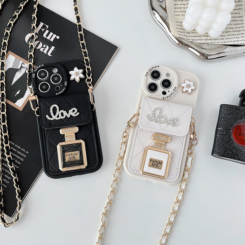 Perfume bottle mirror crossbody card holder Apple phone case