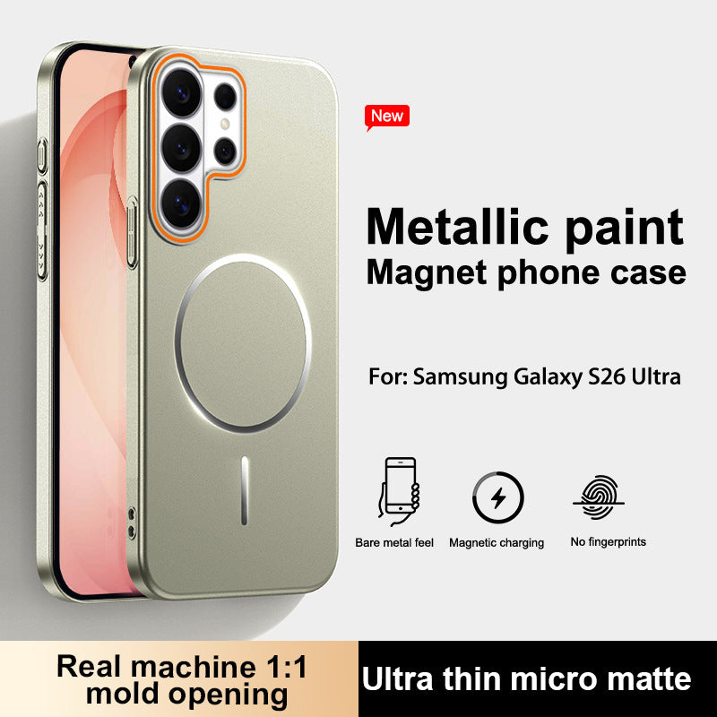 Full-coverage painted Samsung phone case with thin magnetic closure