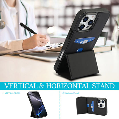 Tri-fold stand with card slot leather Apple phone case