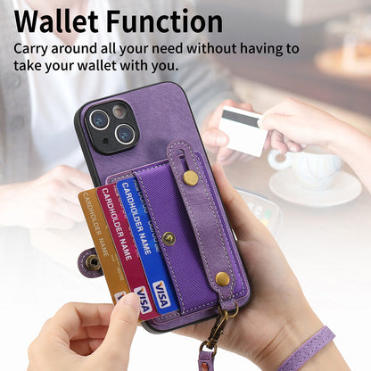 Wristband Lanyard Card Slot Leather Case Apple Phone Case