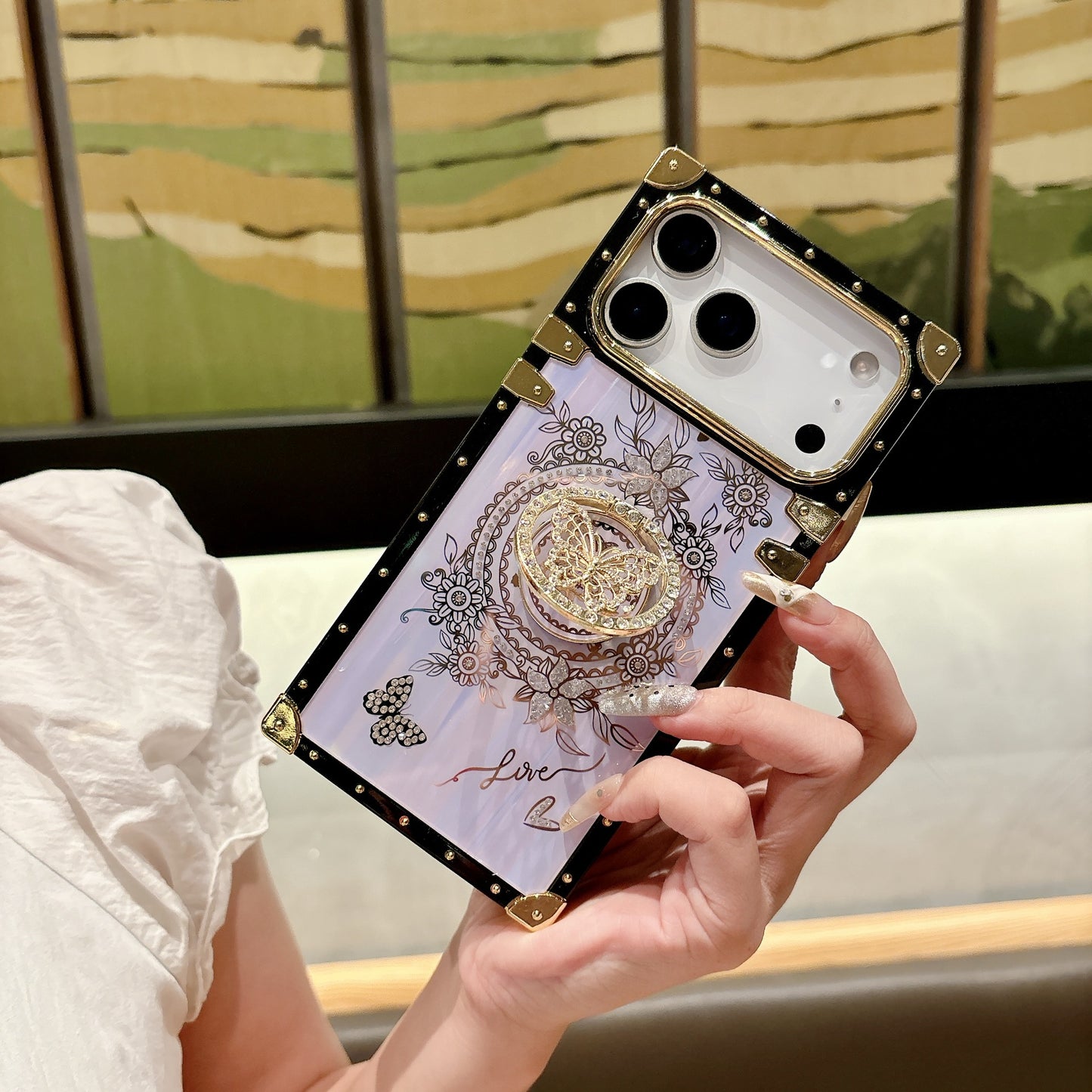 Diamond-encrusted Aurora Butterfly Stand Apple Phone Case