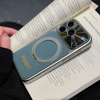 Lychee-patterned magnetic rotating stand electroplated Apple phone case