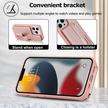Crossbody long rope wrist strap stand leather case Apple phone case