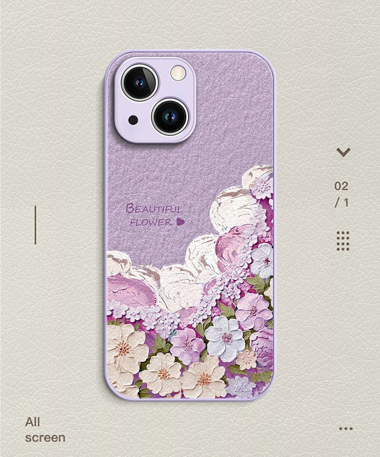 Oil painting floral full-coverage leather Apple phone case