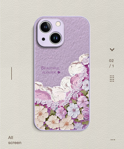 Oil painting floral full-coverage leather Apple phone case