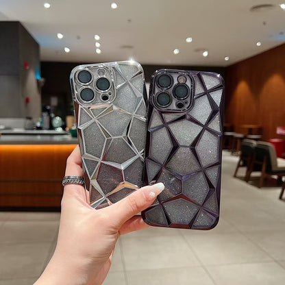 Electroplated diamond-patterned gradient glitter Apple phone case