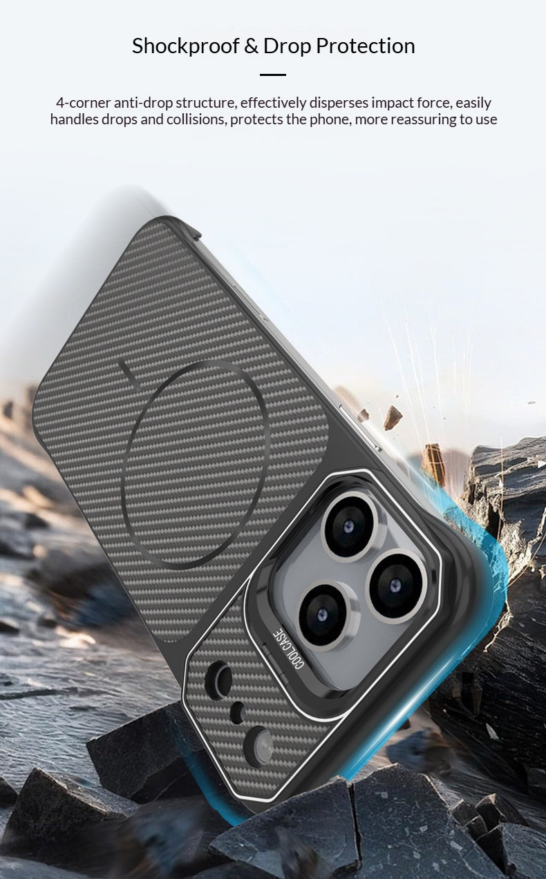 Frameless carbon fiber textured stand Apple phone case