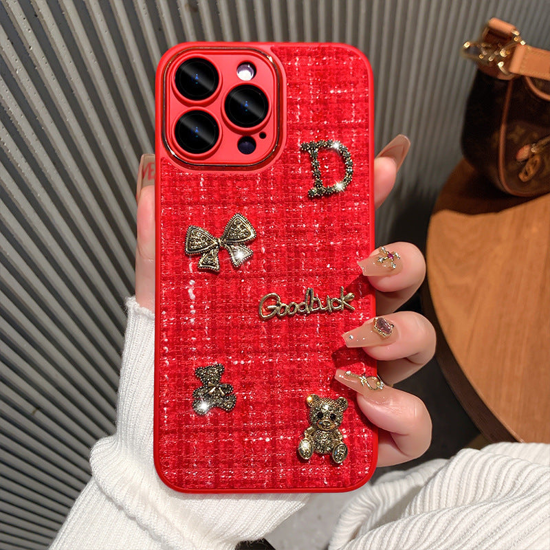 Metal three-dimensional bear velvet iPhone case