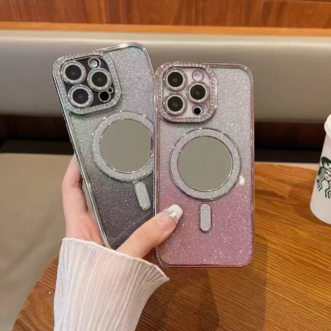 Diamond Magnetic Makeup Mirror Apple Phone Case