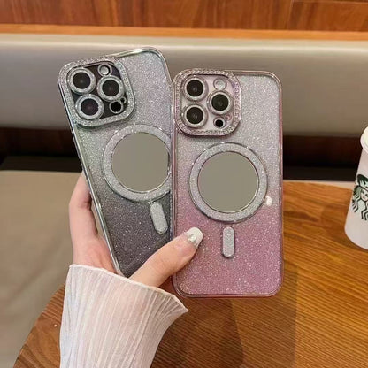 Diamond Magnetic Makeup Mirror Apple Phone Case