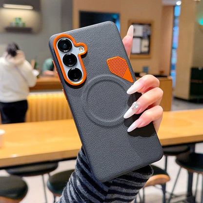Luxury vegan leather gold-plated solid color magnetic Samsung phone case