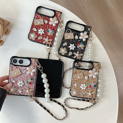 Luxurious Creative Rhinestone Flower & Pearl iPhone Duo Case