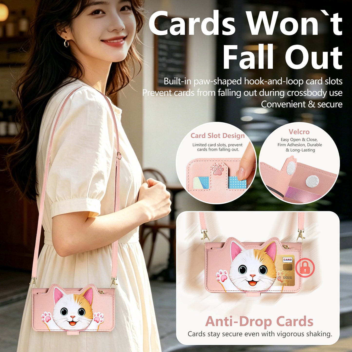 Cat and dog style flip phone case with short lanyard