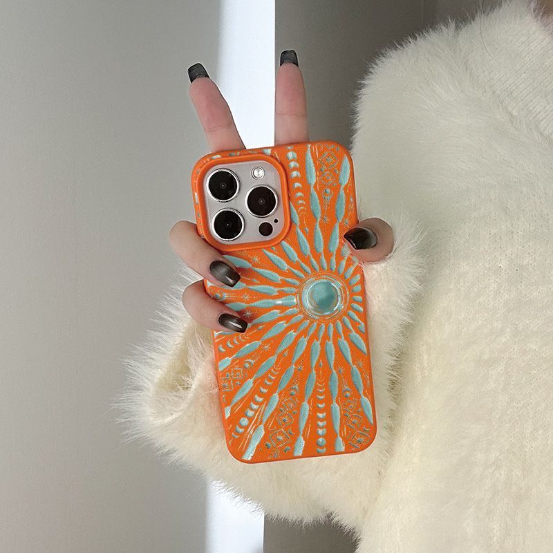Sun Totem Leather Apple Phone Case