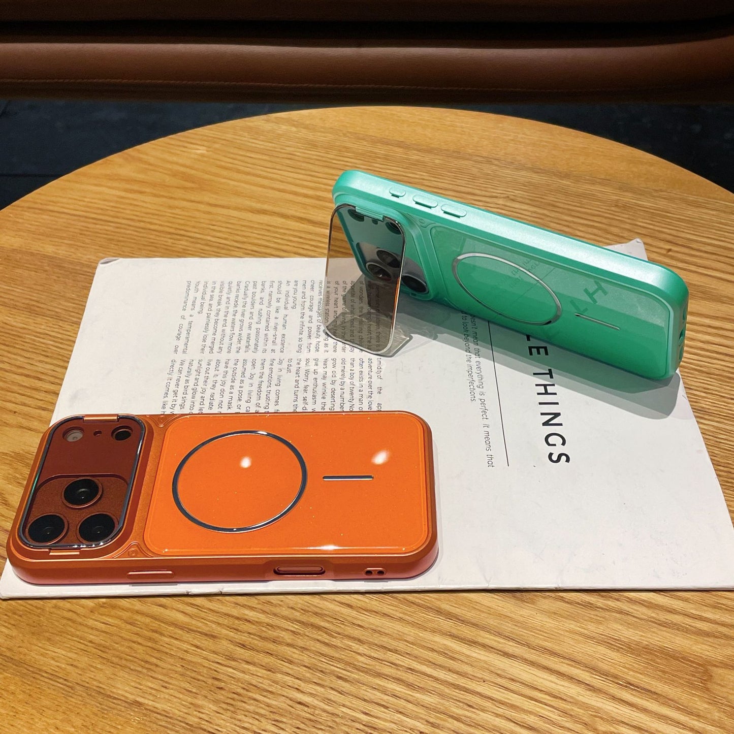 Flip-style lens holder glitter magnetic Apple phone case