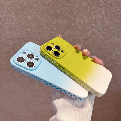 Skin-textured square gradient color Apple phone case
