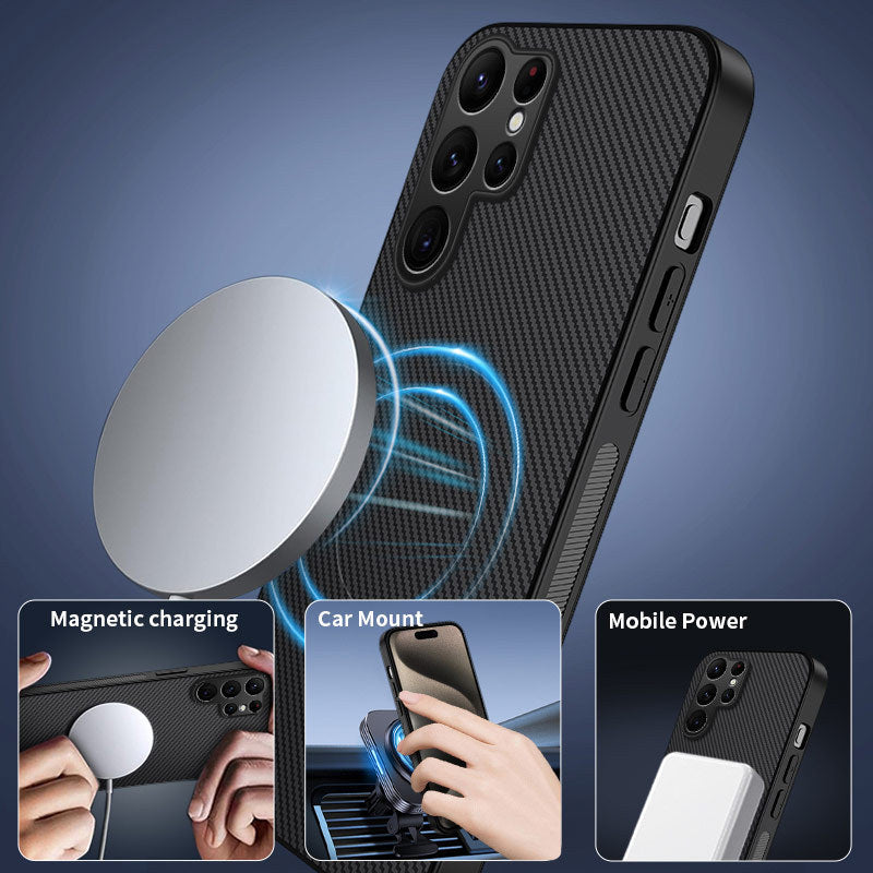 Carbon fiber textured magnetic Samsung phone case