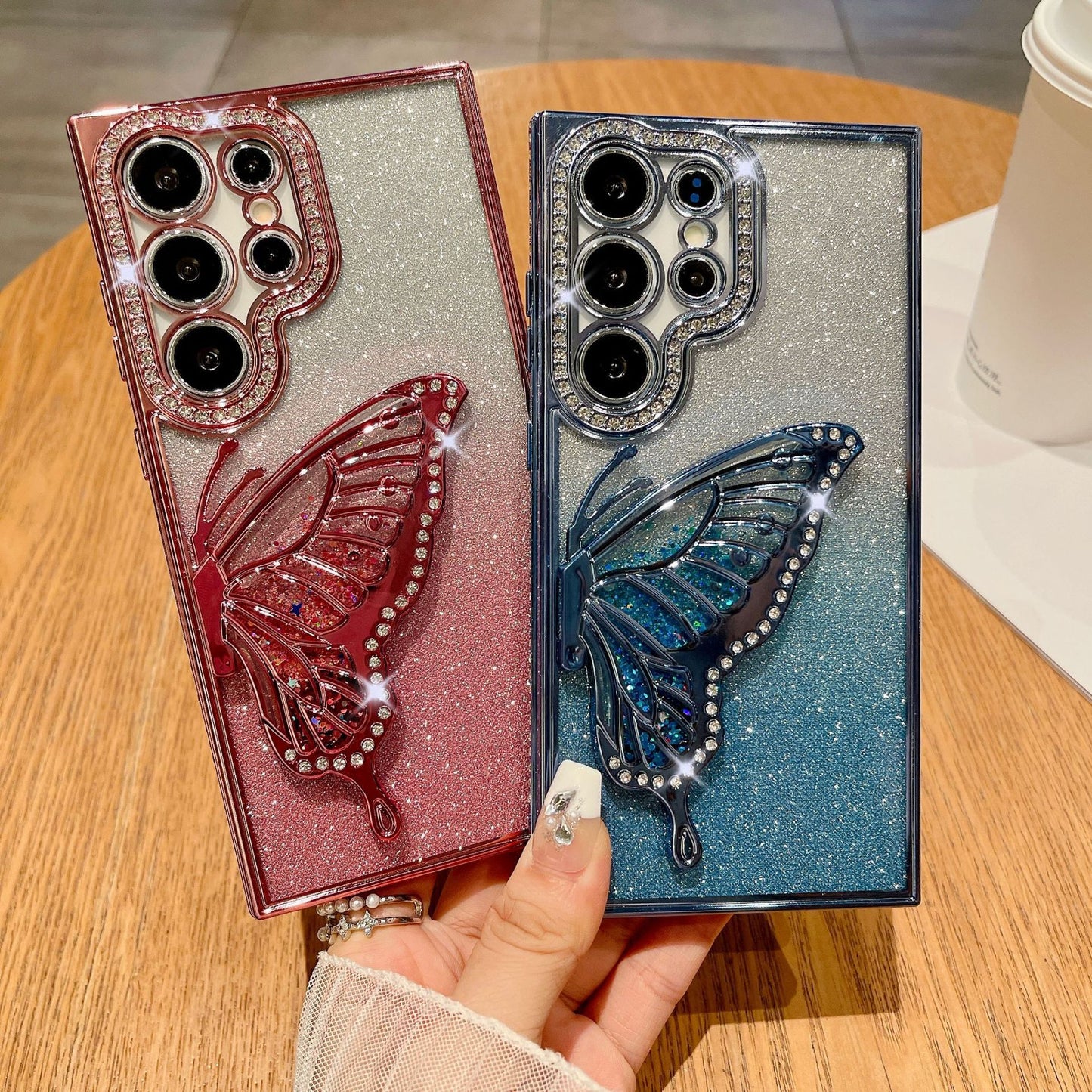 Three-dimensional butterfly rhinestone luxury glitter stand Samsung mobile phone case