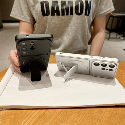Large-view invisible folding stand magnetic Samsung phone case
