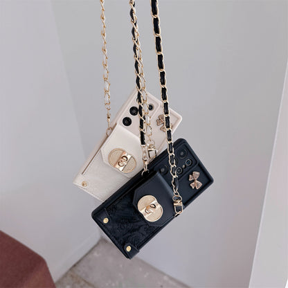 Patterned Bow Card Holder Crossbody Strap Samsung Phone Case
