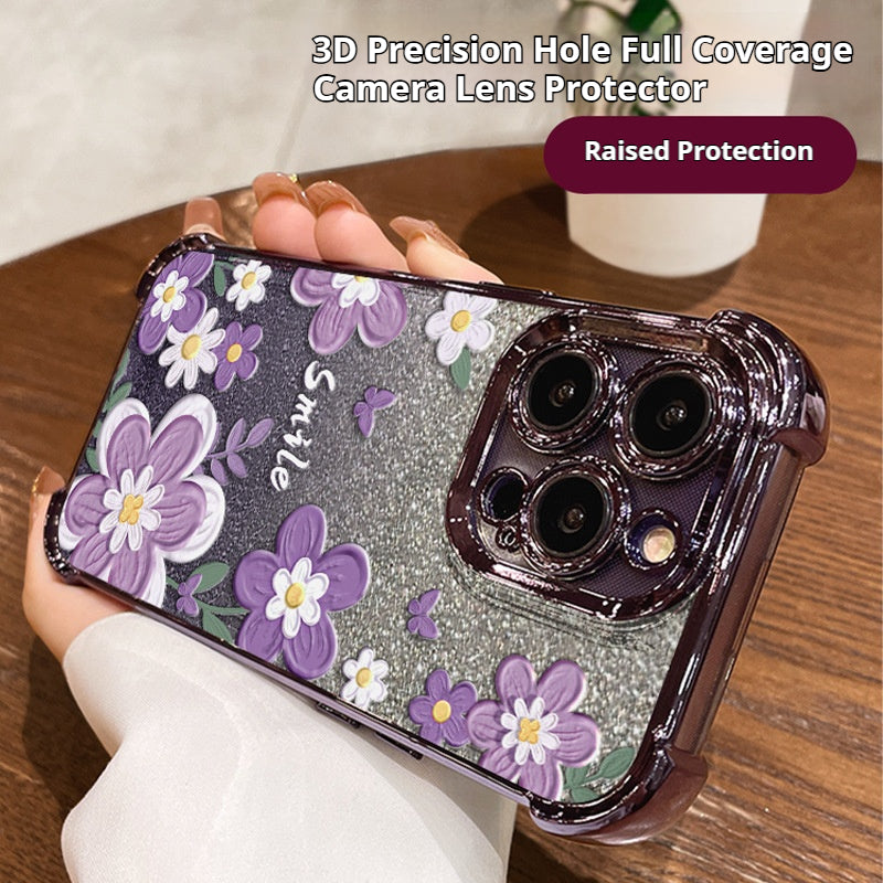 Oil painting flower glitter anti-drop Apple phone case