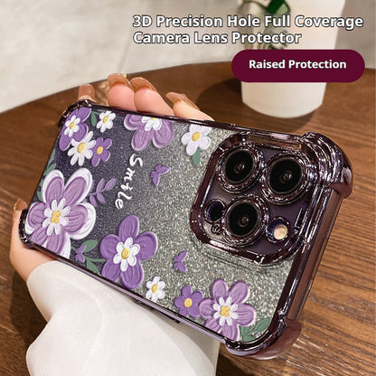 Oil painting flower glitter anti-drop Apple phone case