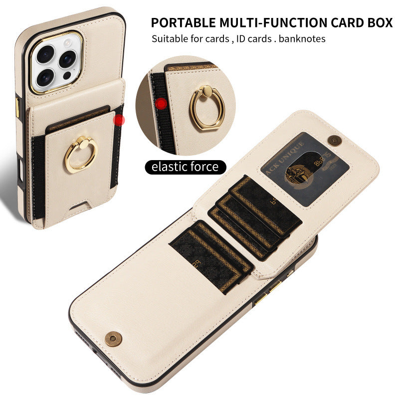 Ring holder leather case with card slot for Apple phone case