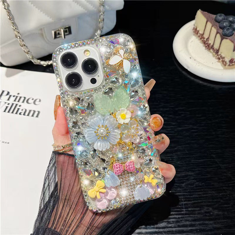 Glass rhinestone 3D flower iPhone case