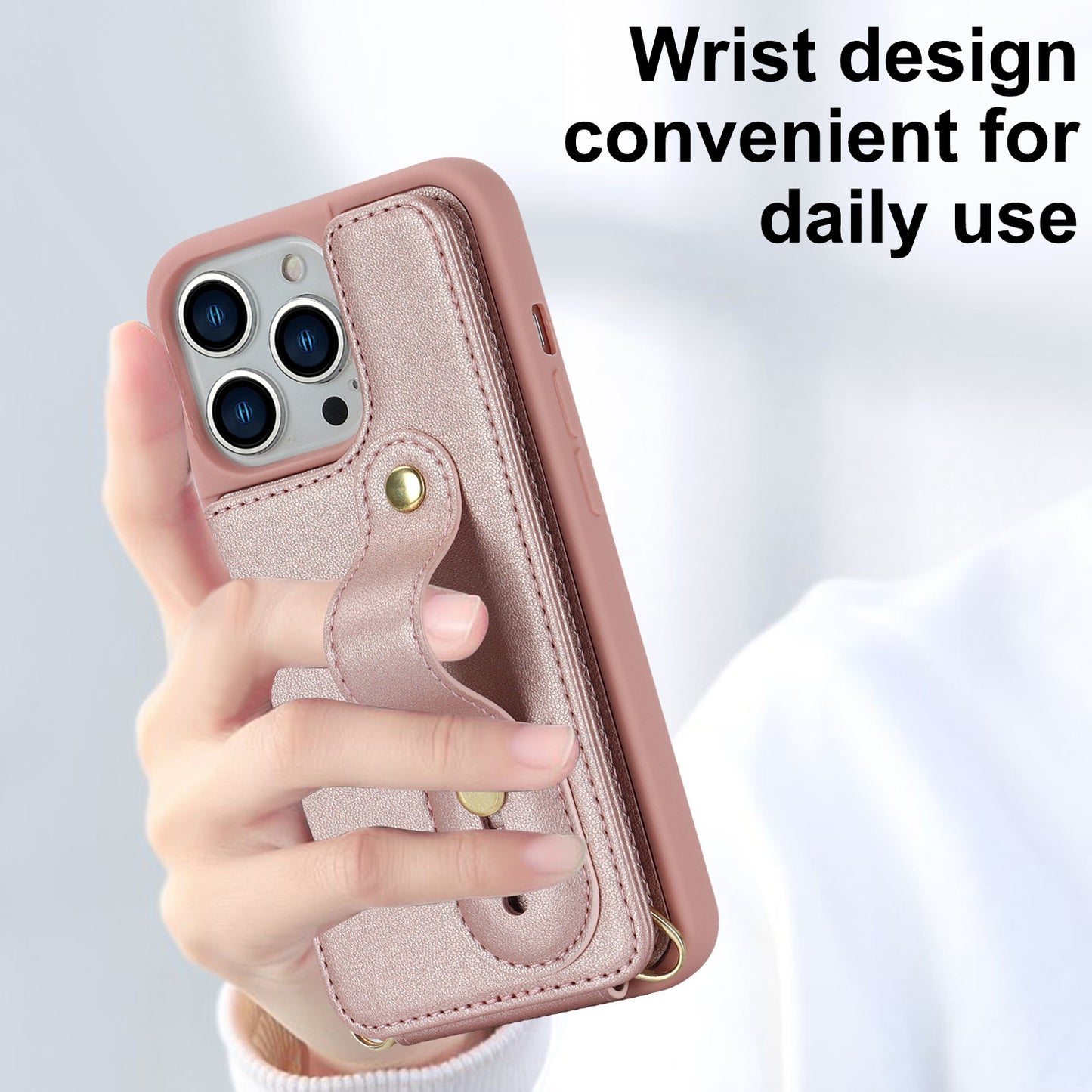 Crossbody long rope wrist strap stand leather case Apple phone case