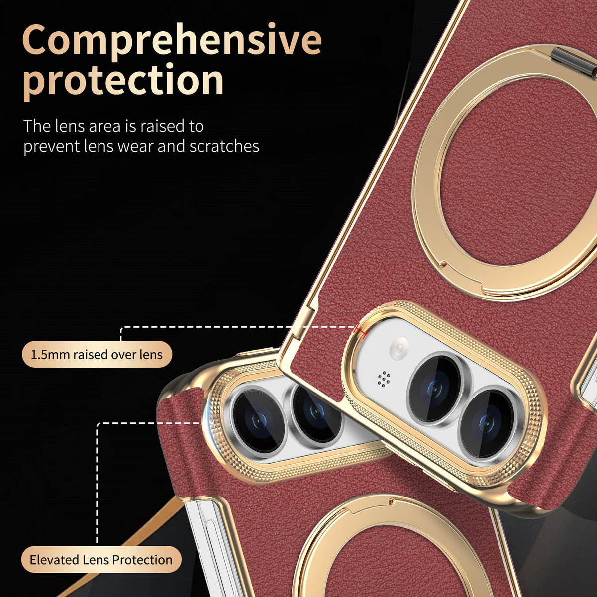 Premium Diamond Pattern Magnetic Large Window Apple Phone Case
