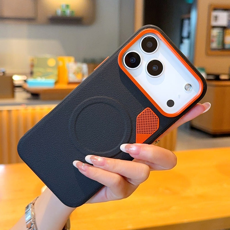 Luxury vegan leather gold-plated solid color magnetic Apple phone case