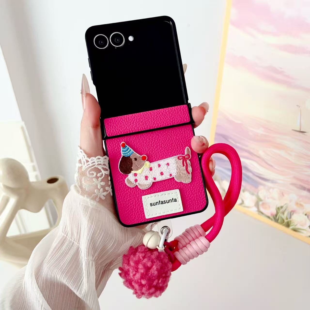Dachshund leather Samsung Z Flip phone case