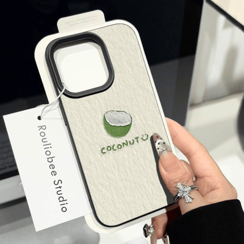 Green coconut-patterned frosted apple phone case