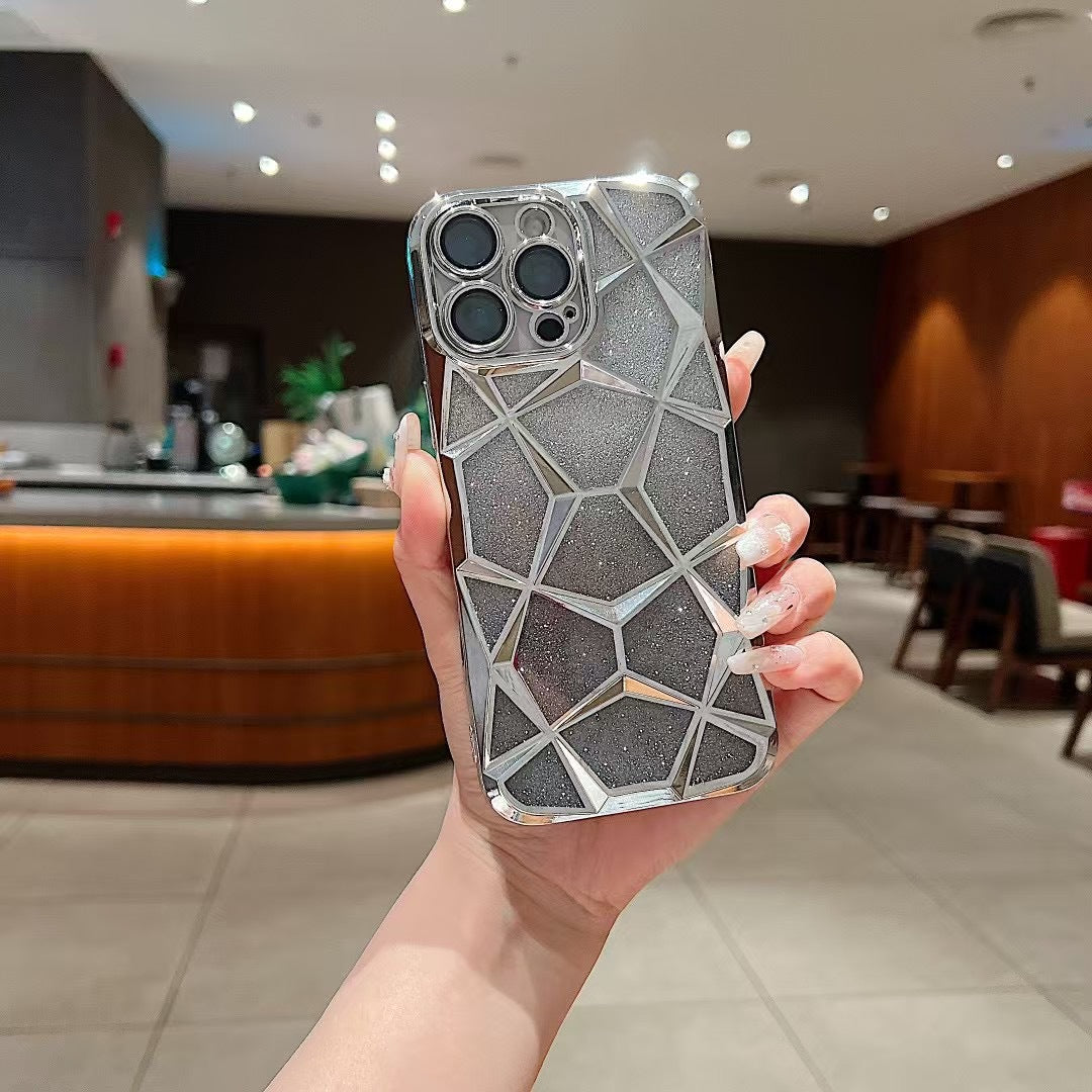 Electroplated diamond-patterned gradient glitter Apple phone case