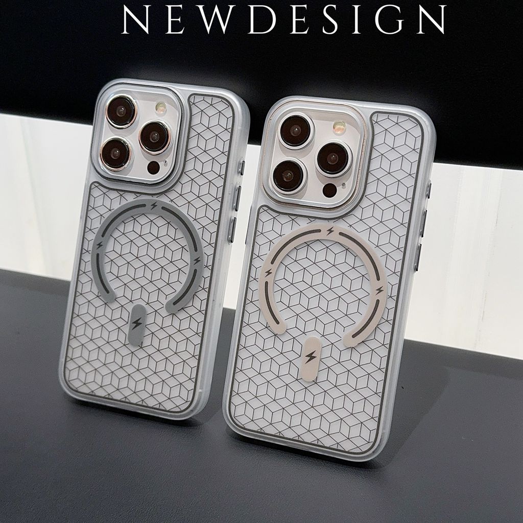 Carved matte skin-feel checkered magnetic iPhone case