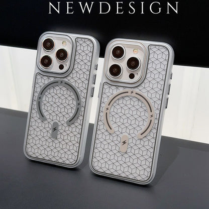Carved matte skin-feel checkered magnetic iPhone case