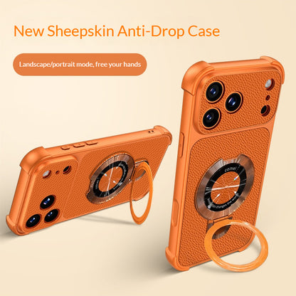 Four-corner anti-drop folding stand leather-textured Apple phone case
