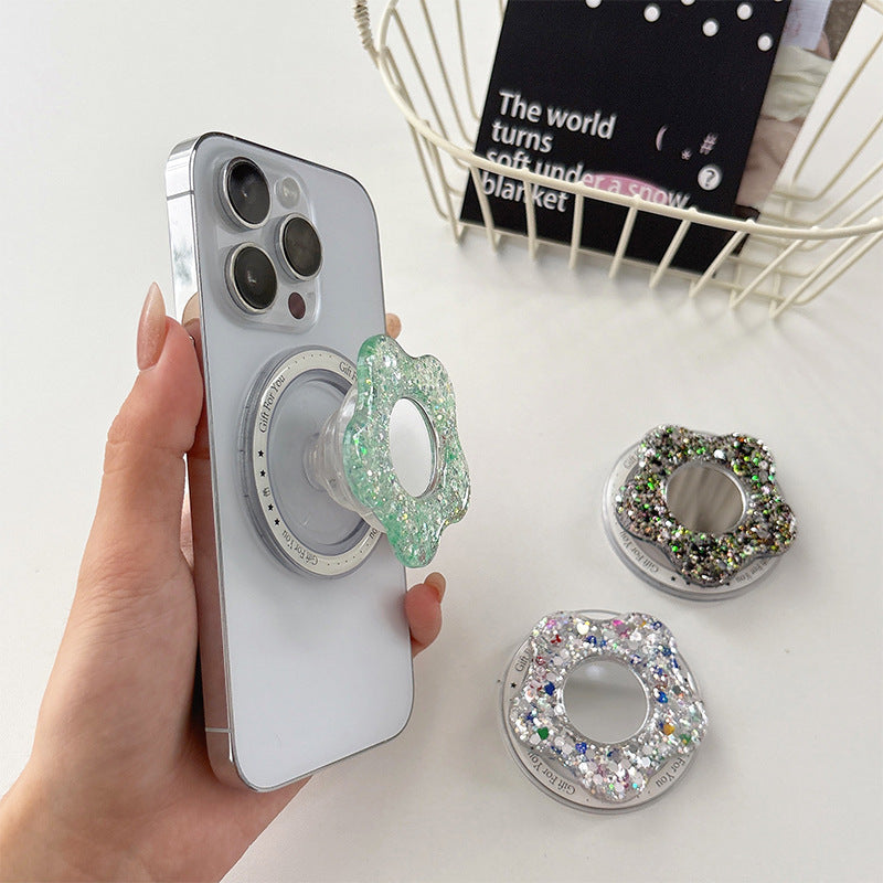 Glittery Creative Flower Mirror Airbag Magnetic Phone Holder