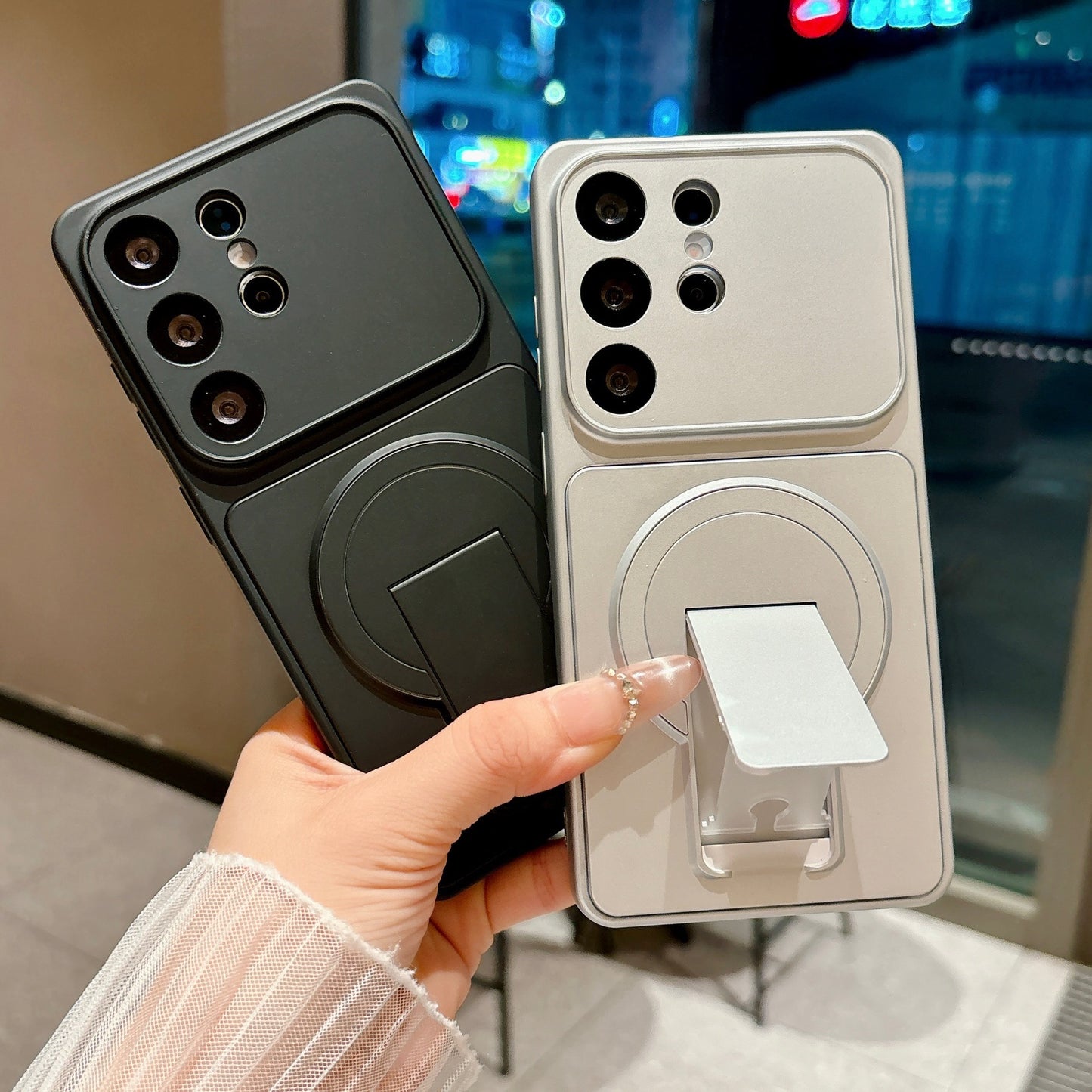 Large-view invisible folding stand magnetic Samsung phone case