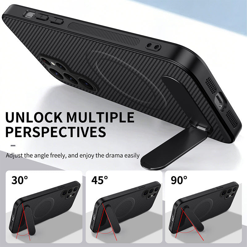 Carbon fiber textured magnetic stand Samsung phone case